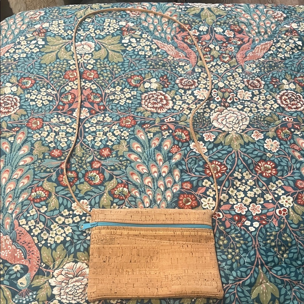 Natalie Therése Cork Crossbody Bag with Blue Trim